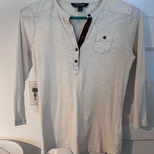 Ralph Lauren Off-White Henley with Brown Accents